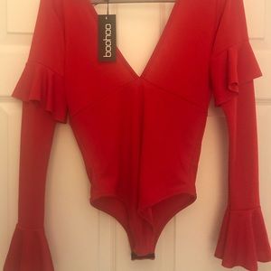 Red Deep Plunge Bodysuit